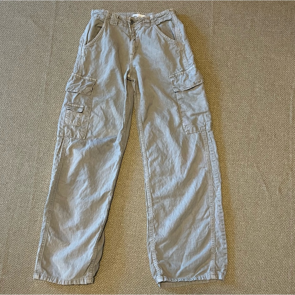 Zara Wide Leg Linen Blend Cargo Pants Women's US 2 EU 34 Lagenlook Lightweight